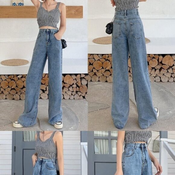 LUNENDER BRAZIL high waist wide leg jeans cut out waistband grunge EMO EU 40 - Picture 14 of 14